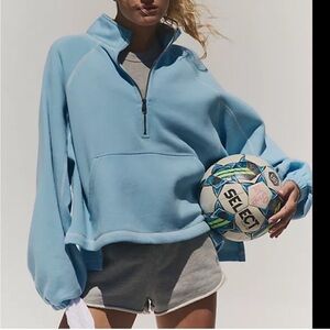 Free People Half Court Half Zip Bright Blue Size Medium NWT